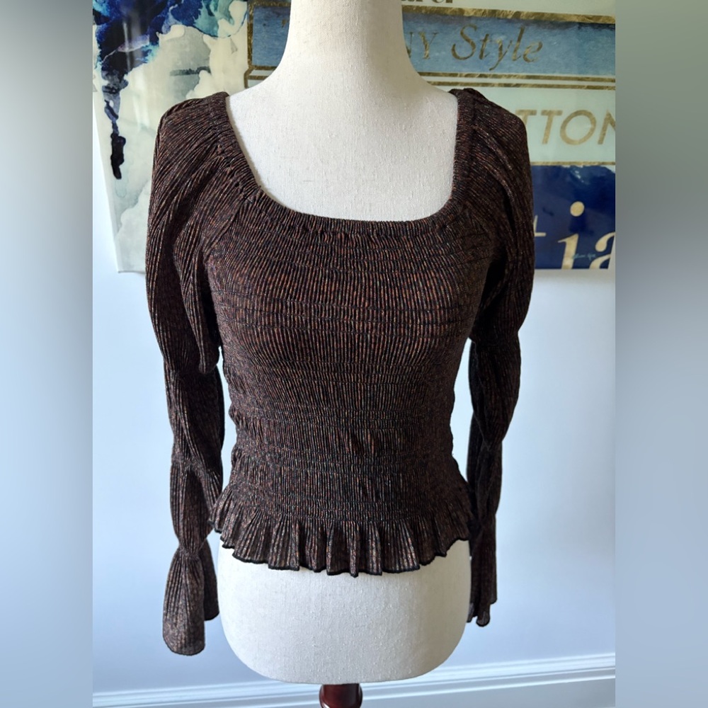 Anthropologie Metallic Brown Textured Top